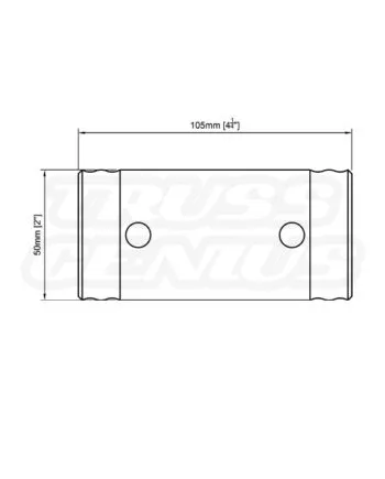 Technical drawing of EVT50A‑S105 female truss spacer, 105 mm (4 1/8 in) length, 50 mm (2 in) diameter