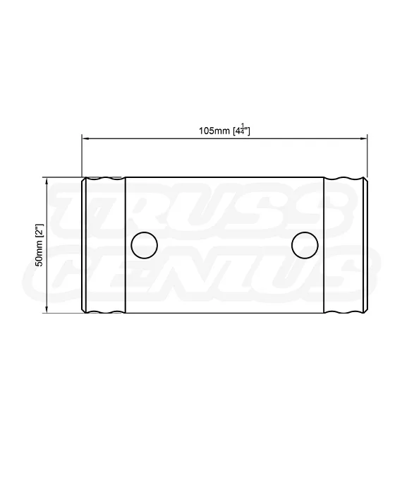 Technical drawing of EVT50A‑S105 female truss spacer, 105 mm (4 1/8 in) length, 50 mm (2 in) diameter
