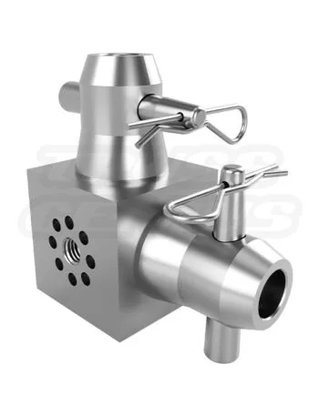 EVT290A‑MultiCube aluminum connector block with dual tapered fittings and clevis pins