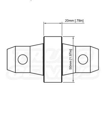 Technical drawing of EVT290A‑CS20 spacer showing 20 mm extension and 50 mm collar width
