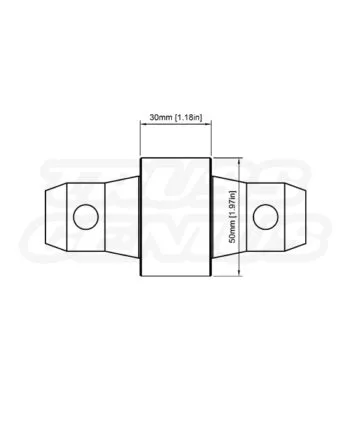 Technical drawing of EVT290A‑CS30 spacer showing 30 mm extension and 50 mm overall length