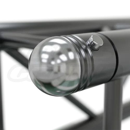 EVT290A‑REP dome end cap installed on vertical truss chord with coupler and cotter pin