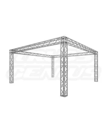 EVT290S-Carson 20x20 medium-duty square aluminum truss system configured as a trade show exhibit display booth in brushed aluminum finish