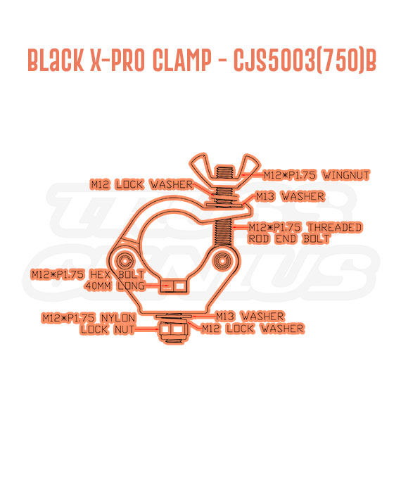 Black X-Pro Clamp CJS5003(750)B Detail Callouts