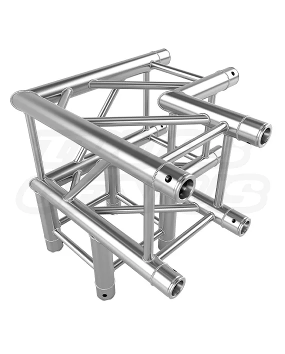 EVT290S‑3WC — 3‑way 90‑degree fixed corner for 290 mm (F34) square truss; durable aluminum construction for clean, repeatable corners on lighting grids, exhibits, and ceiling rigs.
