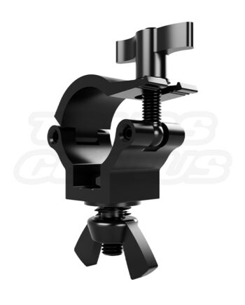 EVT35C-BJC black light-duty 35mm clamp, designed for small lighting fixtures, showcasing a secure fit and sleek black finish.