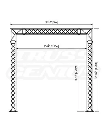 10x10-Goal-Post-Square-Truss-System-EVT220S-Goleta-Front-View-Dimensions-Cutsheet