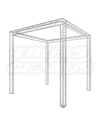 EVT220T-Alpine 10x10 light-duty triangular aluminum truss trade show booth in brushed aluminum finish showing complete booth structure