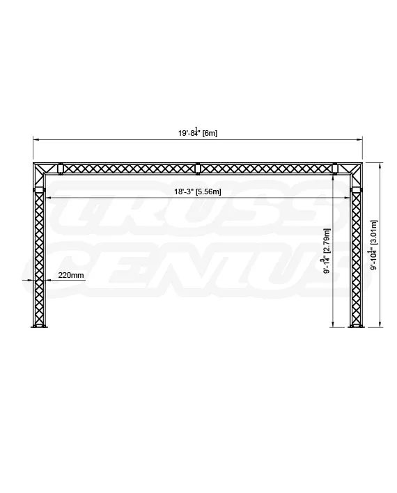 10x20 Goal Post Square Truss System EVT220S-Delano Front View Dimensions, reliable and versatile event structure