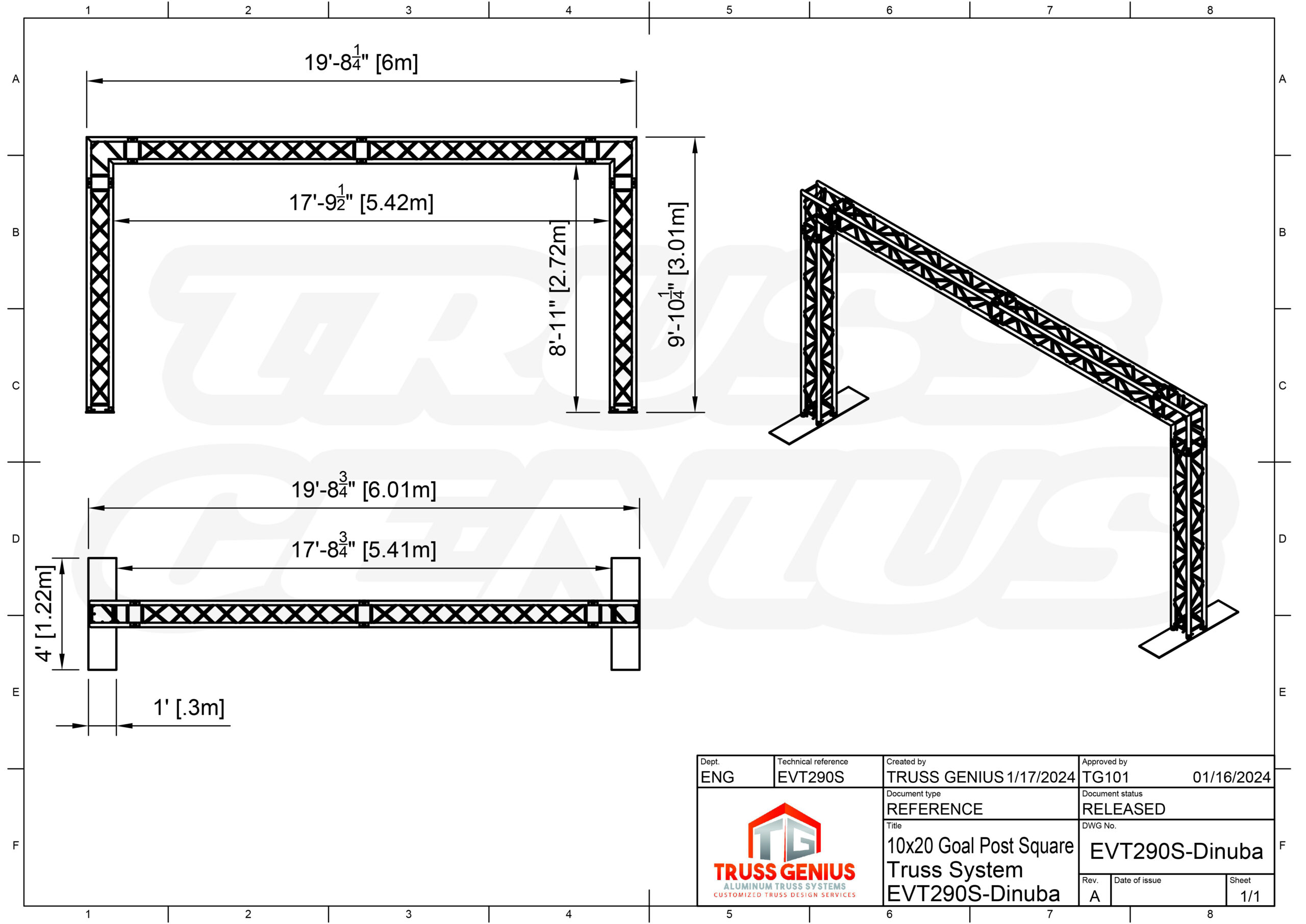 10×20 Goal Post Square Truss System EVT290S-Dinuba Cutsheet