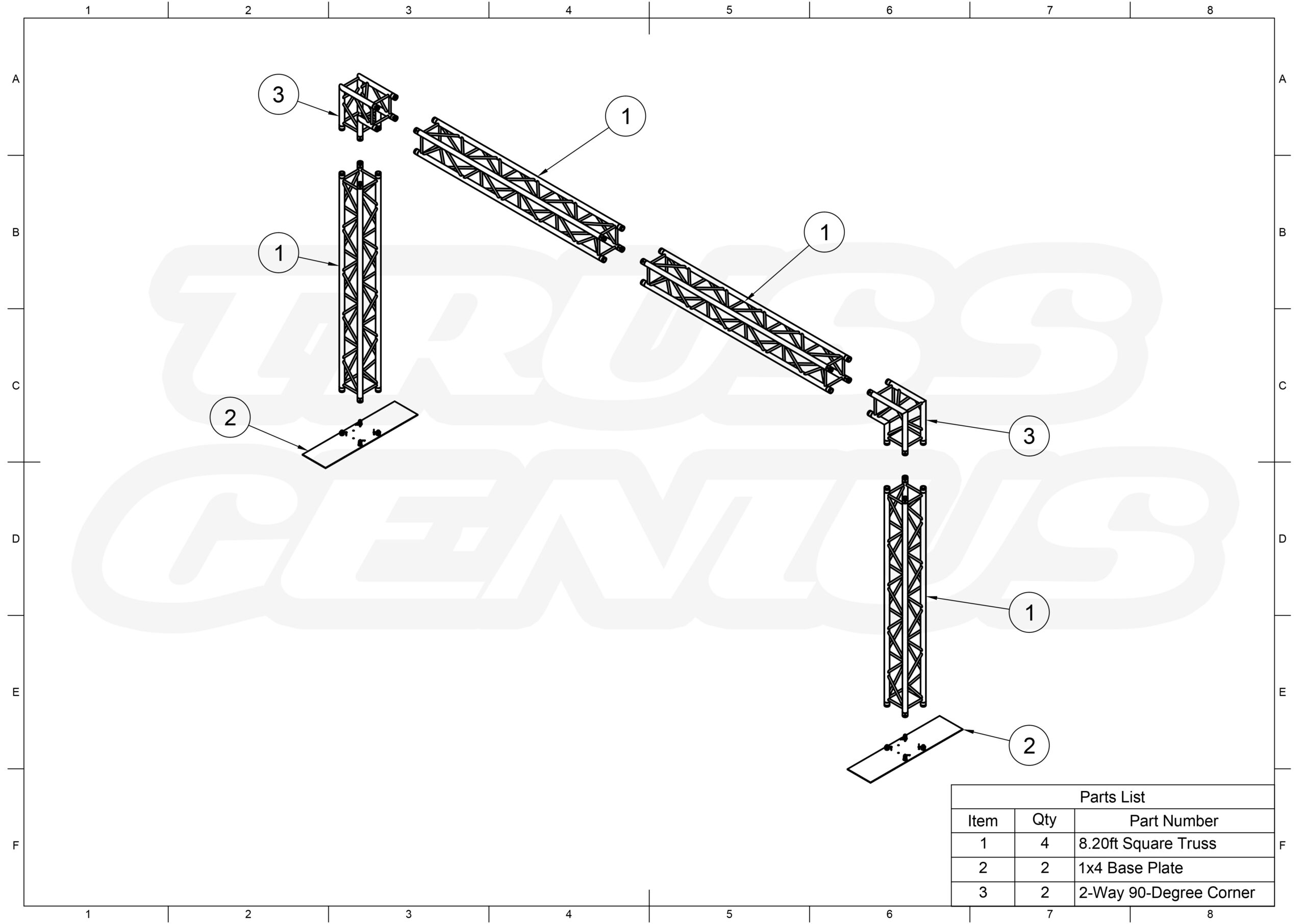 10×20 Goal Post Square Truss System EVT290S-Dinuba Exploded View