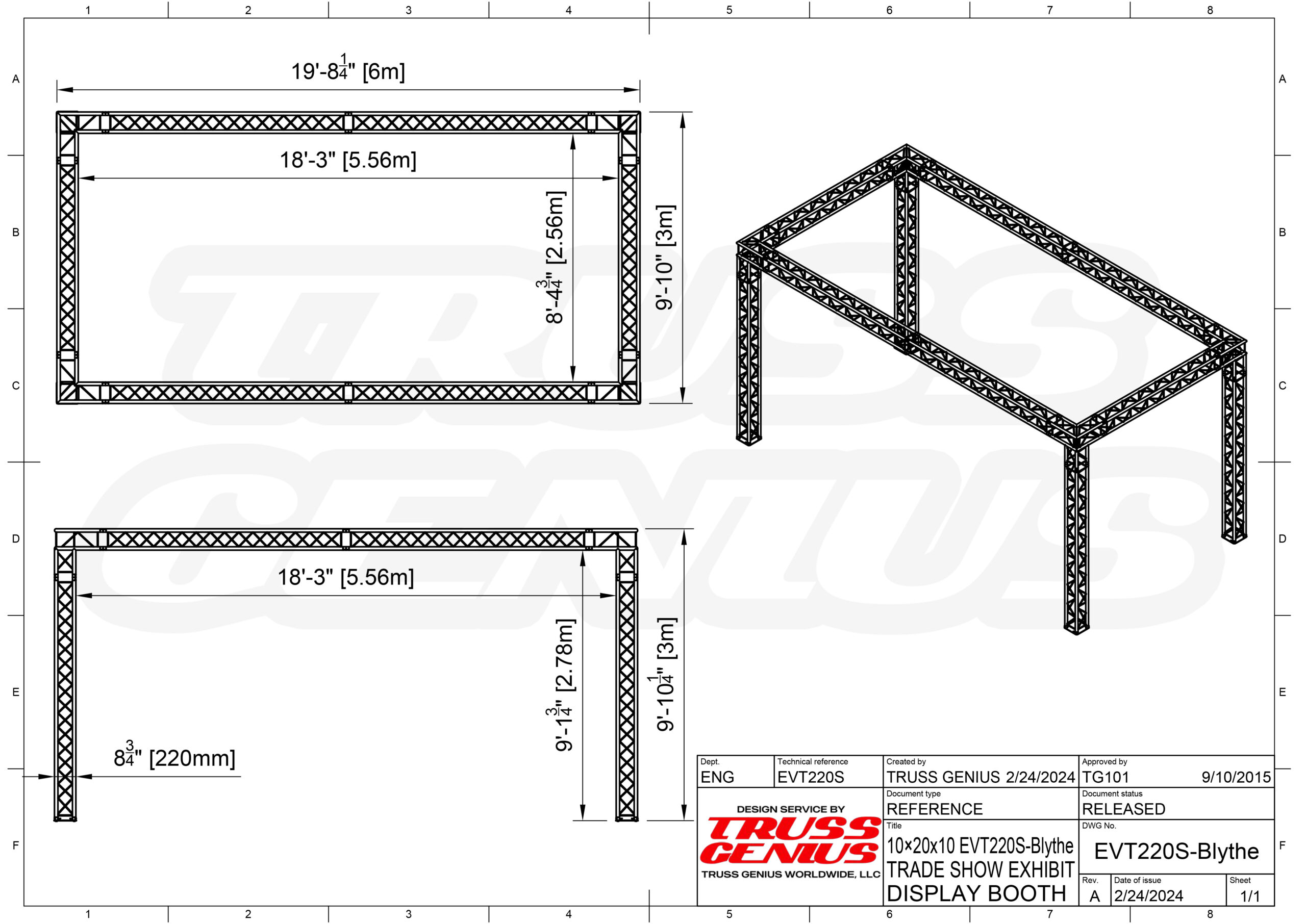 10×20 Trade Show Exhibit Display Booth EVT220S-Blythe Drawing