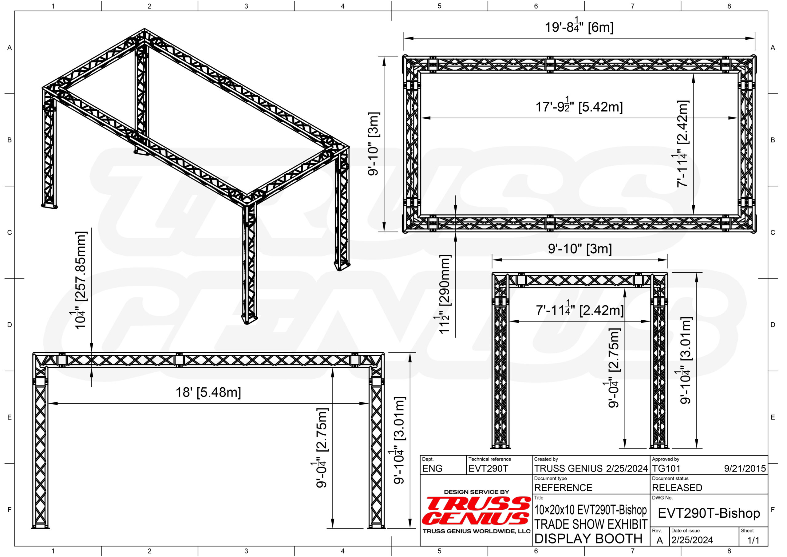 10×20 Trade Show Exhibit Display Booth EVT290T-Bishop Drawing