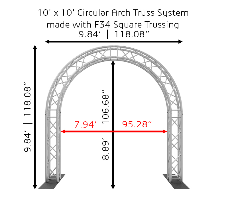 10'x10' Circular Arch Truss System made with F34 Square Trussing Dimensions