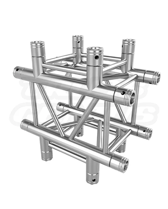 EVT290S‑4WC — precision‑engineered 4‑way cross T‑junction for EVT290S 290 mm (F34) square conical truss. Brushed‑aluminum finish, EN AW‑6082 T6 construction, welded diagonal bracing and conical connections; 23 lb (10.43 kg) medium‑duty junction ideal for overhead grids, lighting clusters, and modular exhibit frames — click for photos, dimensions, and installation notes