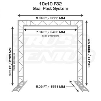 10x10 F32 Truss Goal Post System Dimensions