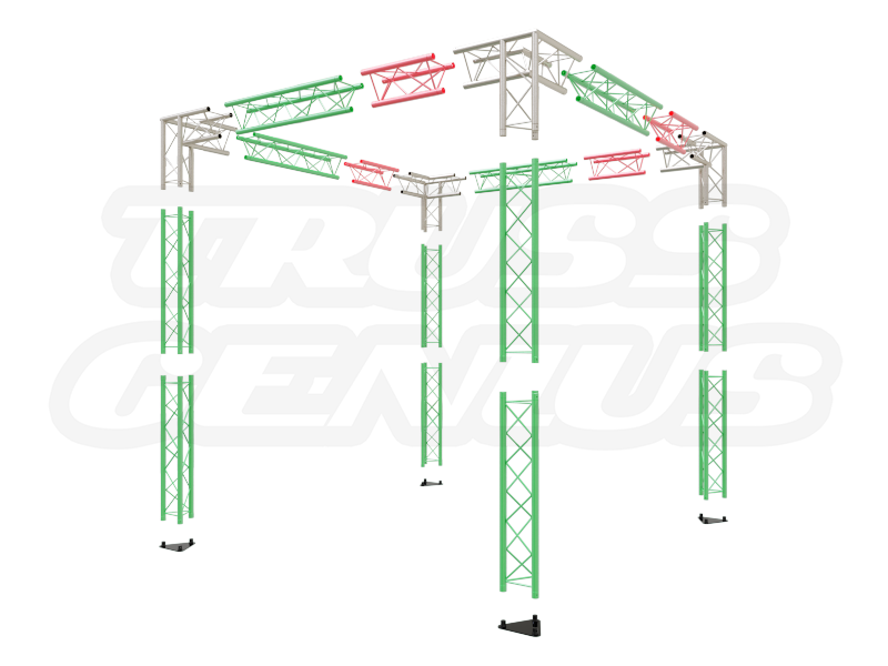 8X8 Truss Trade Show Booth Complete Kit With Collapsible Container Exploded View
