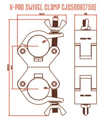 X-Pro Swivel Clamp CJS5006(750) Detail Drawing