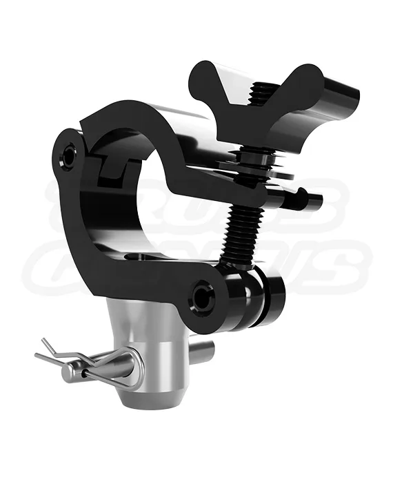 EVT50C-BSE Black 2-Inch Truss Clamp with Reversed Elbow and Half Coupler, secure and versatile rigging solution