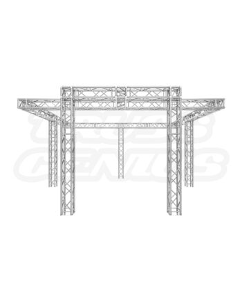 Front view of a 20x20 EVT290S-Corbin aluminum truss exhibit display booth, showcasing a sturdy and modular framework.