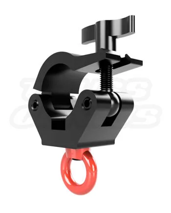 EVT50C-EHEC Extra Heavy Duty Eye Clamp for 50mm Tubes or Pipes, featuring a robust black clamp with a red eyelet.
