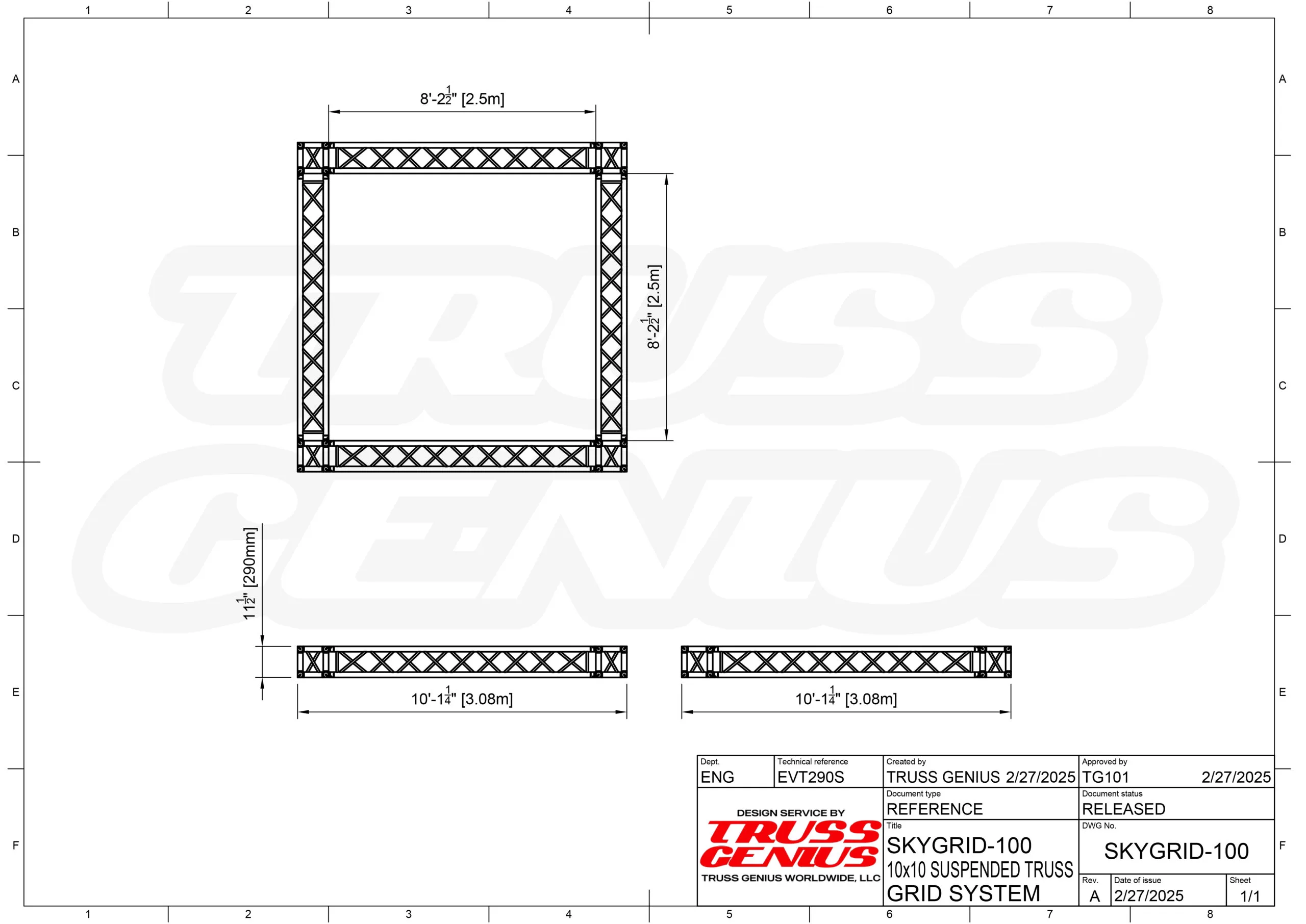10x10 Suspended Truss Grid SkyGrid-100 Drawing