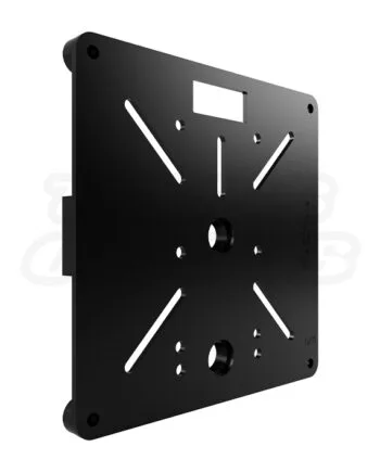 EVT12S-BP20S heavy-duty steel base plate for end plate bolt truss with dual Schedule 40 pipe flanges and matte black powder coat finish